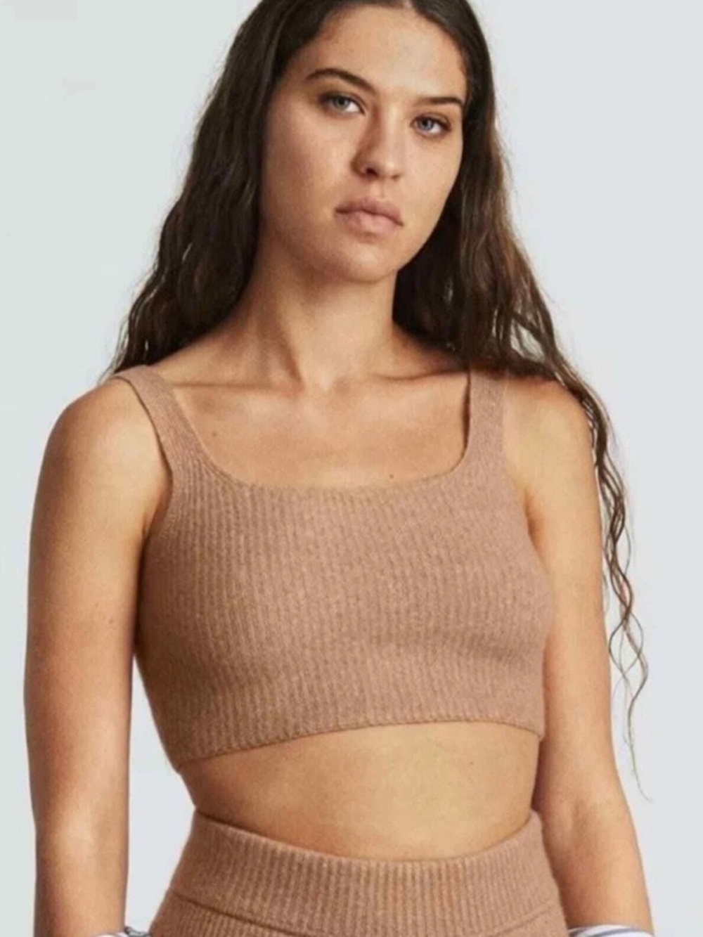 Everlane The Cozy Stretch Cropped Tank Wool Blend Camel Small NWT